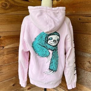 Welcome Blue Sloth Skateboard Hoodie Long Sleeved Pink Handwarmer Pocket Unisex